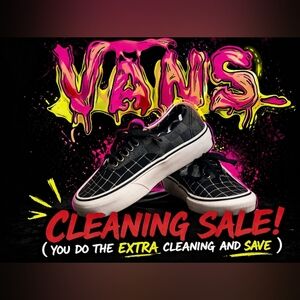 Vans Black Grid Low-Top Sneakers with White Sole(Cleaning Sale)